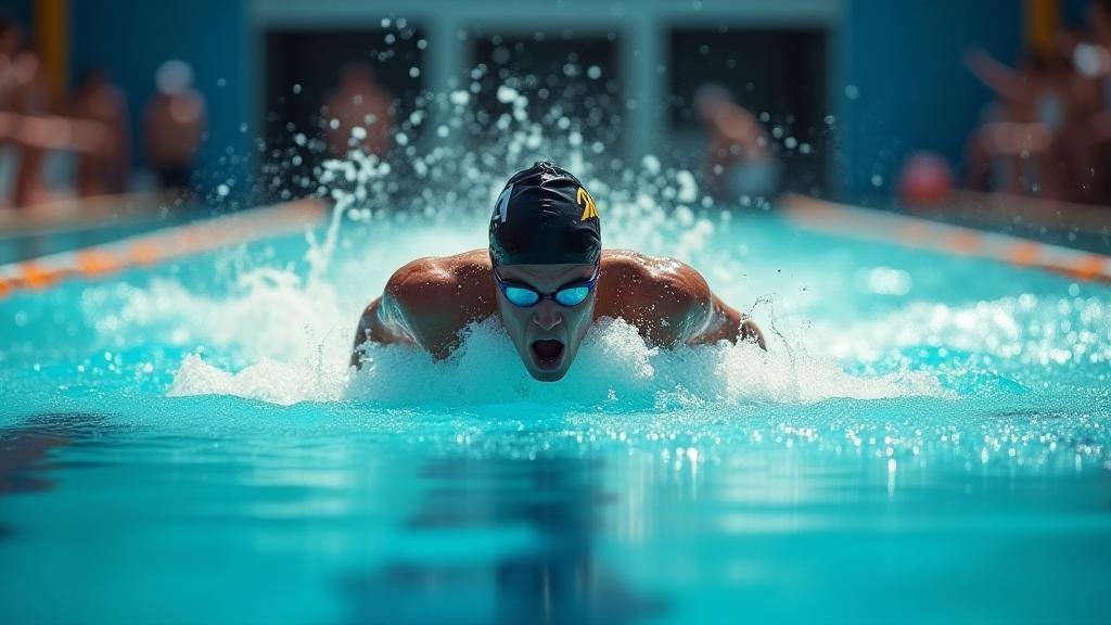 A swimmer powering through water in competition