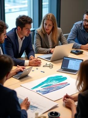 Consultants discussing swim equipment design ideas